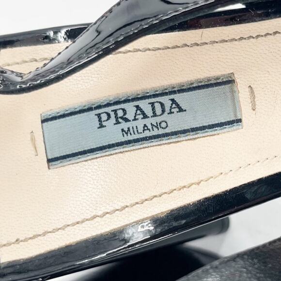 Prada Black Patent Leather Pointed Toe Mary Jane Strap Slingback Heel IT 40 - Picture 9 of 13